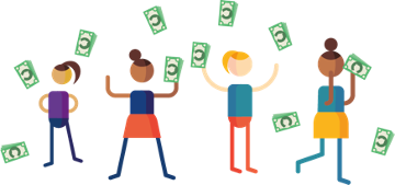 Graphic of women holding throwing bank notes in the air